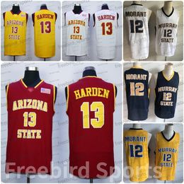 12 Ja Morant Basketball Jersey 13 James Harden Yellow White Arizona State Murray State Red College Mens Jerseys Stitched