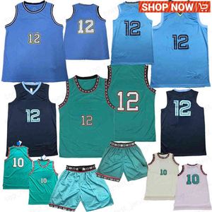 12 Ja Morant Retro Split Men Basketball Jerseys College Green Navy Blue White 10 Mike Basketball Old Jersey Splited Mens Green Shorts T-shir