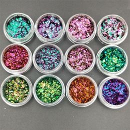 12 Jarsset Chameleon Flake ColorChanging Mirror Pigment MultiColors Chrome Nail Galaxy GLITTER CollectionIU67 220607