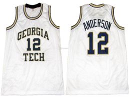 #12 Kenny Anderson Georgia Tech College Retro Classic basketbalshirt heren Ed aangepast nummer en naam truien
