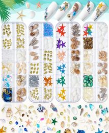 12 Latticebox Sea Blue Style Nail Art Decorations Kit Mix Starfish Aurora Shell Flake Conch Pearl Rivets Marine Summer Nail Adorn5353032