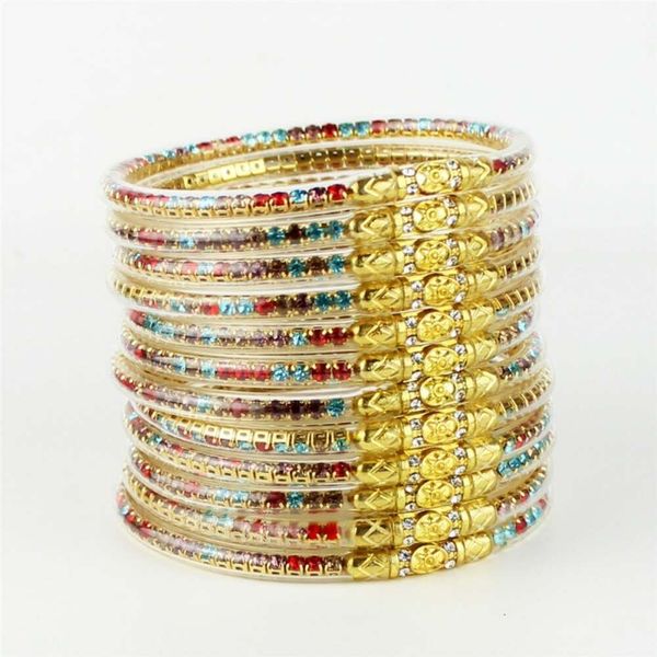 Strass coloré à 12 couches avec anneau multicouche Transparent connecté au Bracelet en Silicone souple pour femme JELLY BANGLE