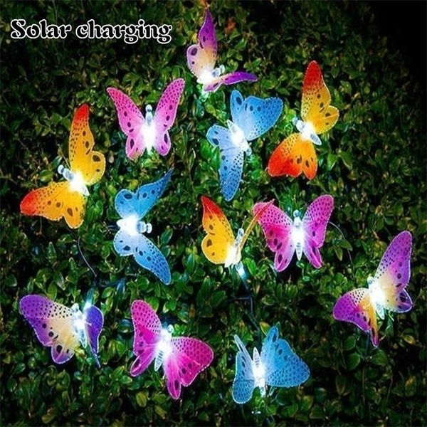 12 LED Énergie Solaire Fibre Optique Papillon Guirlande Lumineuse Décor De Jardin En Plein Air Suncatchers 220728