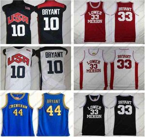 12 M USA Lower Merion 33 Bryant Jersey College Men High School Basketball Hightower Crenshaw Dream rouge Blanc rouge Cousue 7076923