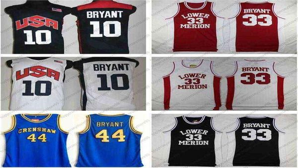 12 M USA Lower Merion 33 Bryant Jersey College Men High School Basketball Hightower Crenshaw Dream rouge Blanc rouge Stitched2543374