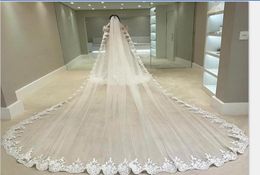 Voiles de mariage de 12 mètres avec bord appliqué en dentelle, longs voiles de longueur cathédrale, une couche de Tulle, sur mesure, voile de mariée avec 5394981