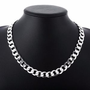 12 mm Curb Chain ketting voor mannen zilver 925 kettingen ketting choker man mode mannelijke sieraden brede kraag koppel Colar268P