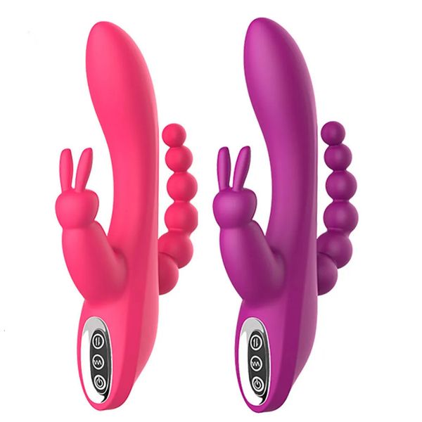 12 modes g spot vibratrice de lapin stimulator clitoral anal triple courbe masseur perles de sexe toys pour femmes couples gode 240412