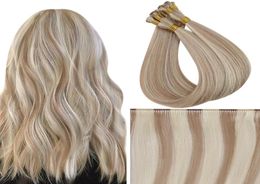 12 mois Ugeat trame de cheveux humains Extensions de cheveux humains vierges 100 attachés à la main coudre dans la trame Extensions de cheveux humains qualité de Salon8538903