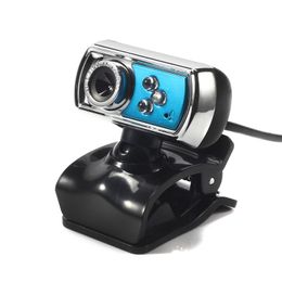 Webcam HD 12 MP haute définition, 3 LED, caméra USB avec micro, Vision nocturne, pour périphériques d'ordinateur, bleu