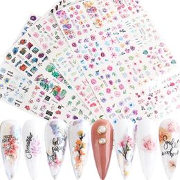 12 nagelstickers Zet gemengde bloemen geometrische nagelkunst wateroverdracht stickers bloemenbladeren manicures decoratie