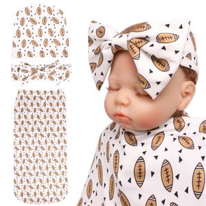 12 stijlen Pasgeboren Baby Slaapzakken Cartoon Paard Donut Fox Sloth Bear Boot Football Print Hoofdband + Hoed + Slaapzak 3 stks Set P093