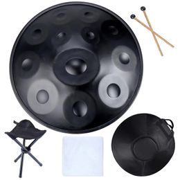 Tambor de lengua de acero con 12 notas D Minor Handpan para principiantes, instrumento de percusión de meditación de sonido, sartén de mano con soporte para bolsa