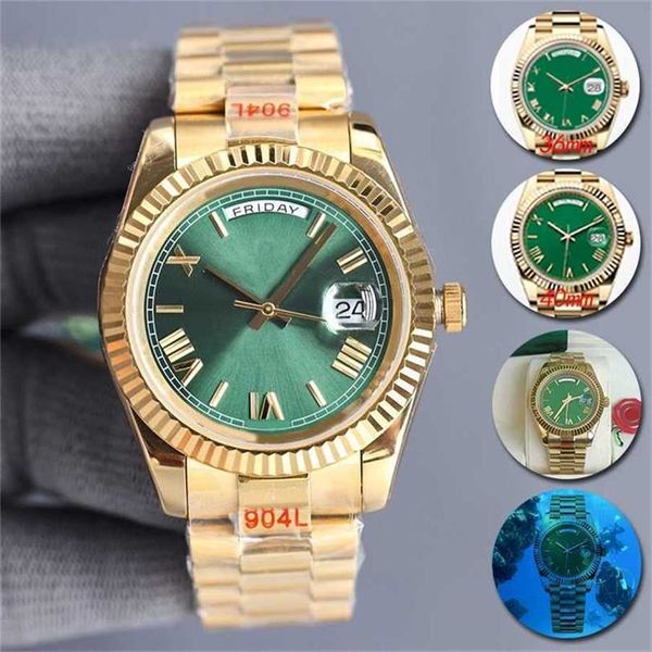 12% OFF montre Montre DAY DATE homme avec diamant cadran vert machine automatique 40mm dame 36mm femme bracelet en acier inoxydable 904L saphir boucle pliante cachée étanche