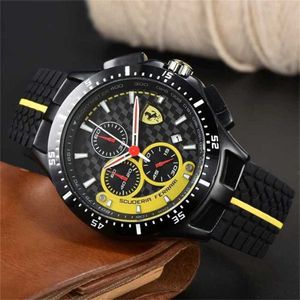 12% OFF montre montre pour hommes hommes six points tout cadran travail quartz ferrar haut de luxe chronographe horloge ceinture en caoutchouc voiture de course F1