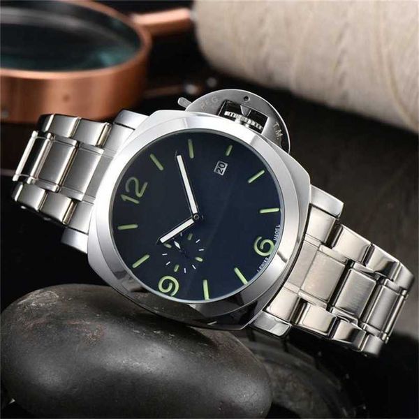 12% de descuento en reloj para hombre, tres puntadas, aguja pequeña, segundos de marcha, reloj de cuarzo, reloj de lujo, cinturón de acero, Paner para hombre