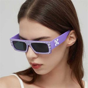 12% KORTING Groothandel in kleine doos vierkante diamant Mode persoonlijkheid sneeuwvlok decoratieve zonnebril Hiphop zonnebrillen trend