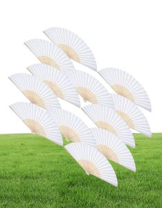 12 packs de fans à main fête Faveur de papier blanc ventilateur en bambou fans pliants à la main pliés pour le mariage de l'église Gift7431814