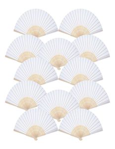 Paquet de 12 éventails à main en papier blanc, éventail pliable en bambou pour église, cadeau de mariage, cadeaux de fête, DIY7278992