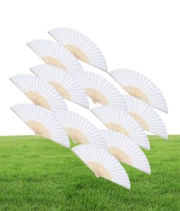 12 Pack Hand vastgehouden fans White Paper Fan Bamboo Folding -fans handheld gevouwen fan voor kerkelijk bruiloft Gift Party gunsten DIY66993333333