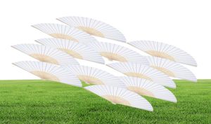 12 Pack Hand vastgehouden fans White Paper Fan Bamboo Folding -fans handheld gevouwen fan voor kerkelijk bruiloft Gift Party gunsten DIY2426795