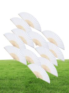 Paquet de 12 éventails à main éventail en papier blanc éventails pliants en bambou ventilateur plié à main pour église cadeau de mariage faveurs de fête DIY6860689