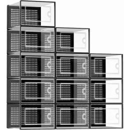 12 Pack grote schoenopslag organizer dozen voor kastfit maat 11 doorzichtige plastic stapelbare sneakercontainers bakken met deksels 240401