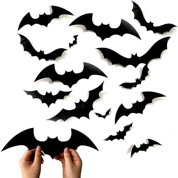 12 paquetes de murciélagos Pegatizas de pared de Halloween de murciélagos negros 3D Spider