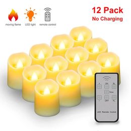 12 Pack Remote Remote Candle Led Lamp Flameless Candles Lights Flickering Timer Tea Pasen Home Decor Laad of Battery 240430