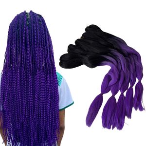12 Packs Beaucoup Two Tone Ombre # 1B Purple Synthetic Hair Jumbo Traids Hair For Box Traiding Hair Black Femme