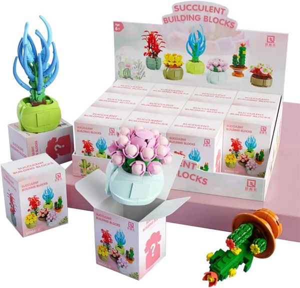 12 Paquets Plante Succulente Bouquet Créatif Blocs de Construction Petites Briques Bricolage Assemblé Jouet Collection Mini Plantes en Pot Fleurs Kits de Construction Ensembles de Jouets