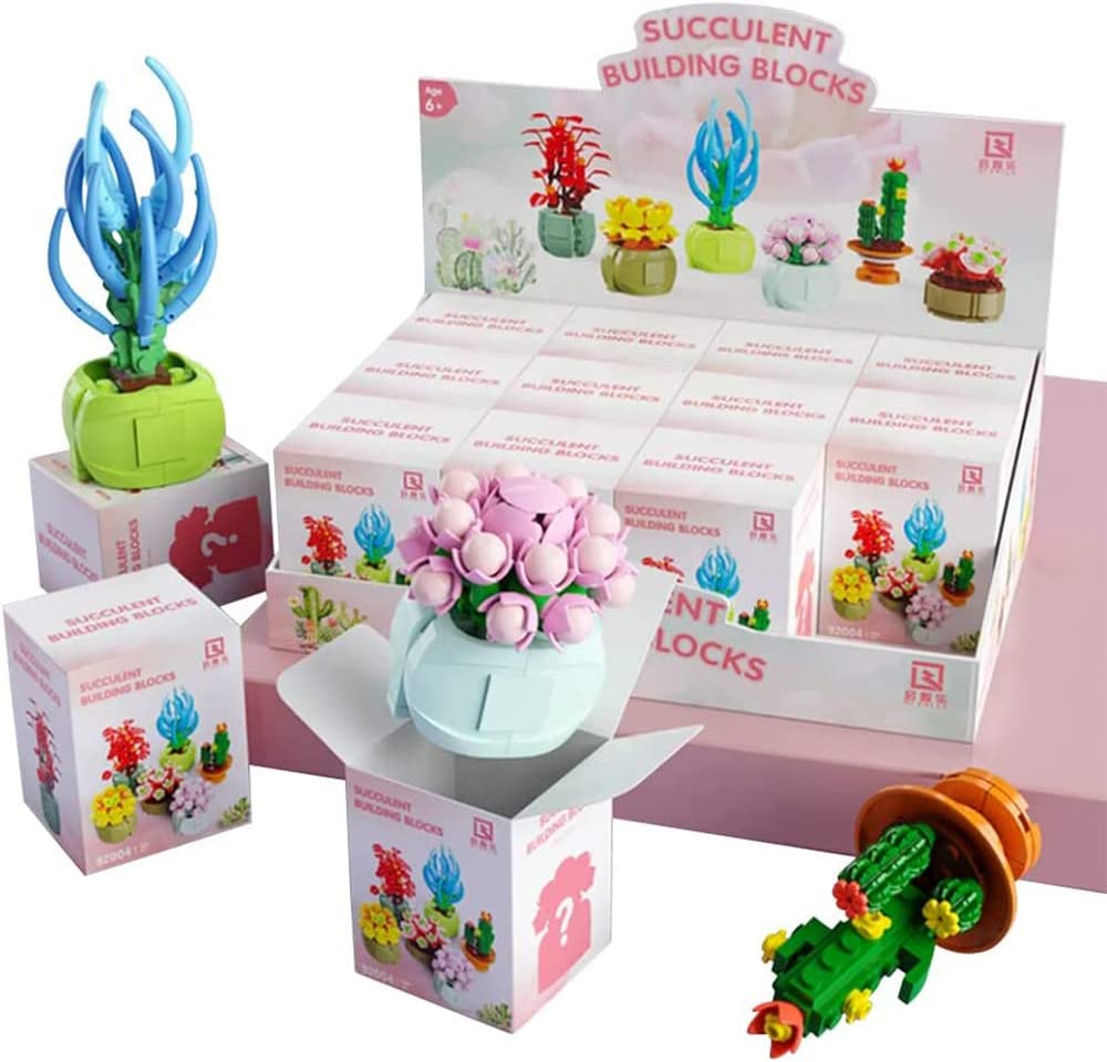 12 Packs Succulent Plant Creative Bouquet Building Blocks Small Bricks DIY Assembled Toy Collectible Mini Potted Plants Flowers Build Kits Toys Sets