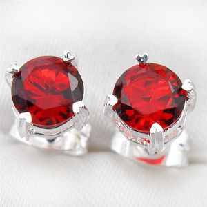 12 paires 5mm Luckyshine superbe rond brillant rouge Quartz gemmes argent Zircon boucles d'oreilles cadeau de mariage pour les femmes boucles d'oreilles bijoux 328d