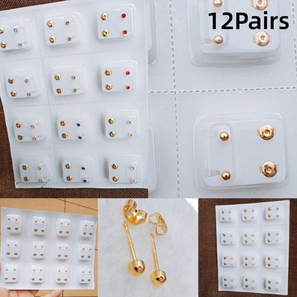 12 pares de pendientes médicos de cristal, Kits de herramientas de perforación, tapón de acero quirúrgico para el cuerpo, pistola para Piercing de oreja, joyería de moda