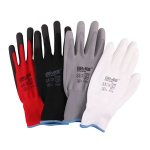 12 Paires GMG CE Certifié EN388 Rouge Noir PU Gants de Sécurité de Travail Mécanicien Gants de Travail