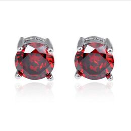 12 paires Luckyshine rouge Zircon cristal gemmes argent plaqué boucles d'oreilles mode Simple européen vacances cadeau boucles d'oreilles Stud pour Uni174Q