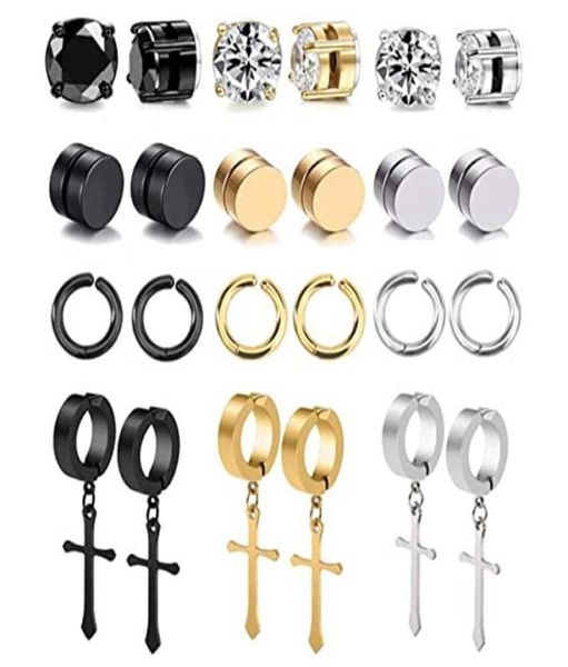 12 paires de boucles d'oreilles magnétiques en acier inoxydable 316L pour hommes et femmes, boucles d'oreilles Cool non perçantes à Clip, Set7194747