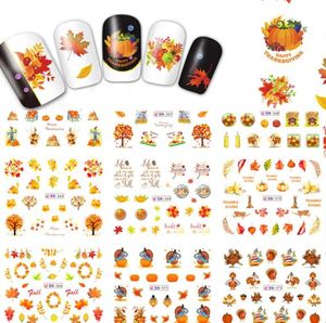 12 patronensheet Thanksgiving Waterstickers gele pompoenen herfst Harvest Nail Art Transfer Sticker 2517cm Sheet5458578