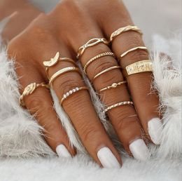 12 PC / Set Mode Charm Goud Kleur Midi Finger Ring Set voor Vrouwen Meisje Vintage Boho Knuckle Party Rings Punk Sieraden Gift