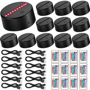 12 stuks 3D nacht LED-licht lampvoet 16 kleuren decoratieve show-displaystandaard met afstandsbediening USB-kabel voor acrylhars glas 240220