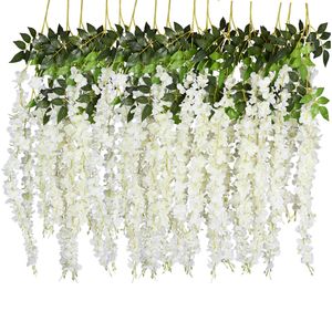 12 pièces 45 pouces glycine artificielle fleur soie vigne guirlande suspendue pour fête de mariage jardin extérieur verdure bureau mur décor