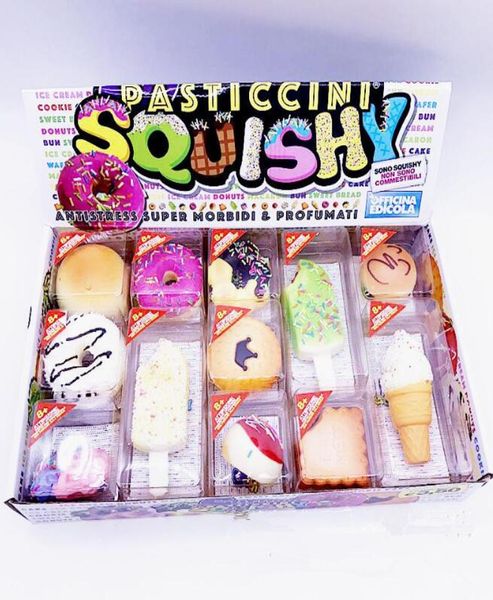12 piezas por juego PU Squishy lindo encantador colgante de dibujos animados Kawaii pan Squishy simulación pan comida Squishy Super Kid juguete Toys5915057