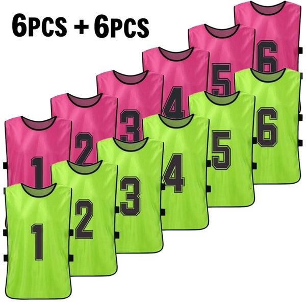 12 PCS Adultos Pinnies de fútbol 2 colores Secado rápido Camisetas del equipo de fútbol Chaleco de práctica de entrenamiento deportivo juvenil 231225