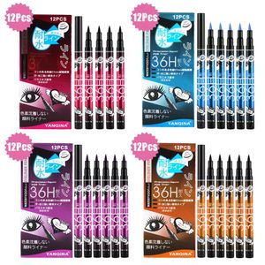 12 pièces/boîte Eyeliner liquide imperméable noir marron bleu violet couleur longue durée Eye Liner stylo séchage rapide mat coloré maquillage 240327