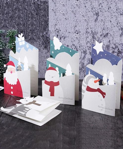 12 PCS Cartes de Noël Cartes de vœux simples avec carte de bénédiction d'enveloppe Trifolding 3d Post Card Invitation Cards de nouvelle année25620072