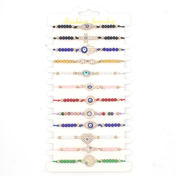 12 pcs coloré diamant mauvais œil perles bracelets à la main tressé chaîne bonne chance nazar amulette bracelet chanceux turc symbole religieux bijoux