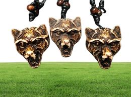 12 pièces Cool Yak poudre d'os sculpté tête de loup pendentif collier ras du cou cadeau 264U8412731