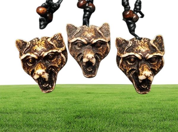 12 pièces Cool Yak poudre d'os sculpté tête de loup pendentif collier ras du cou cadeau 264U8412731