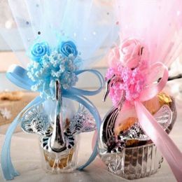 12 stks Europese stijlen Acryl Zilver Elegante Swan Candy Box Bruiloft Gift Gunst Party Chocoladedozen + Volledige accessoire 210724