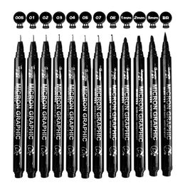12 PCS Fineliner Pens Plumas de tinta de archivo a prueba de agua Marcadores de arte Dibujo para micro pluma Caligrafía Pluma Diario Suministros escolares Y200709